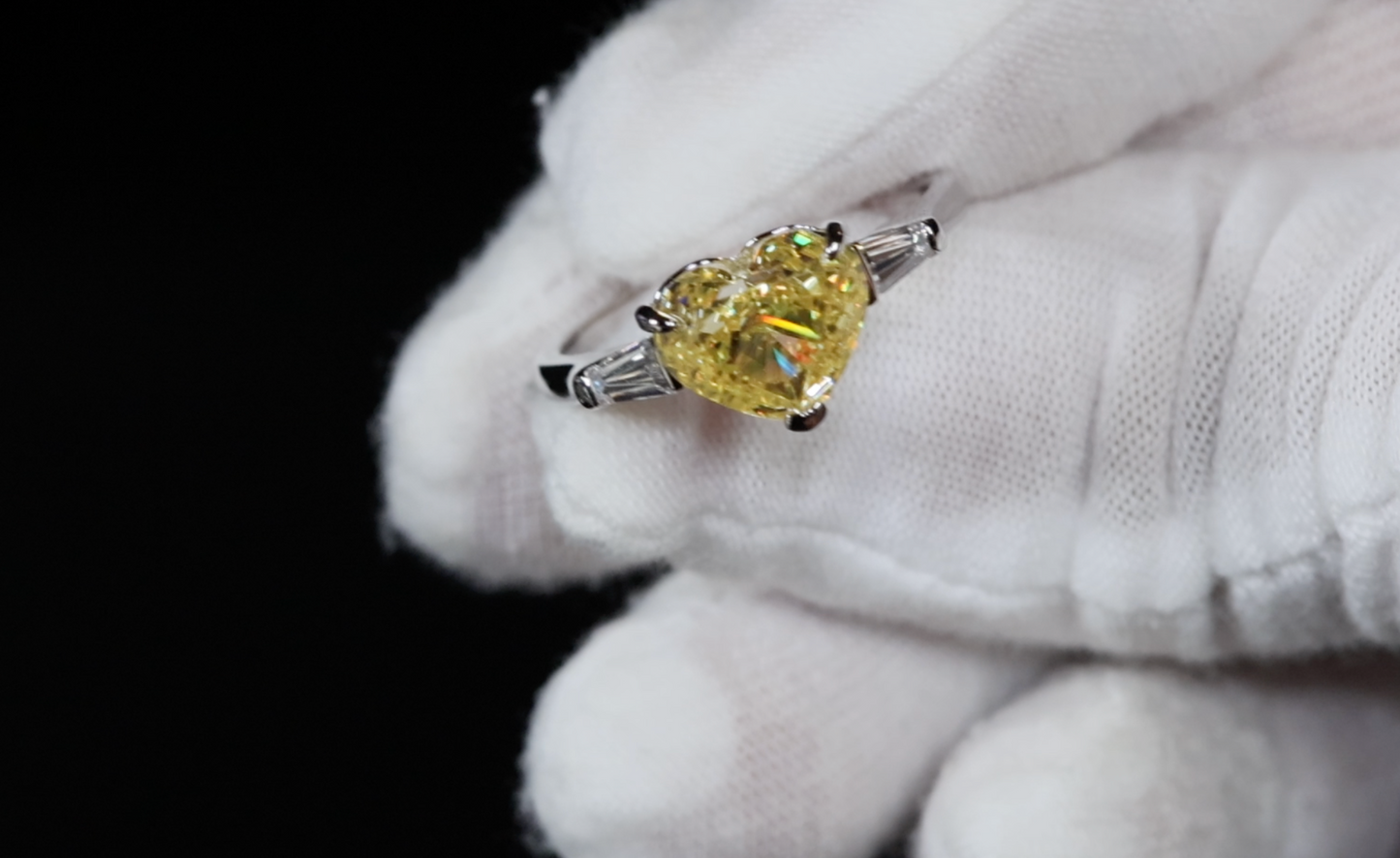 3.0ct Yellow Diamond Ring | Womens Engagement Ring | Heart Engagement Ring | Yellow Diamond Heart Ring