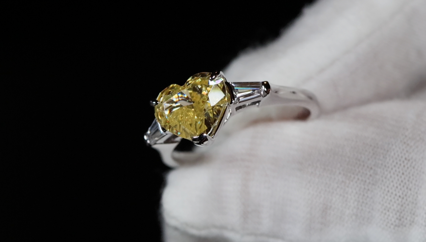 3.0ct Yellow Diamond Ring | Womens Engagement Ring | Heart Engagement Ring | Yellow Diamond Heart Ring