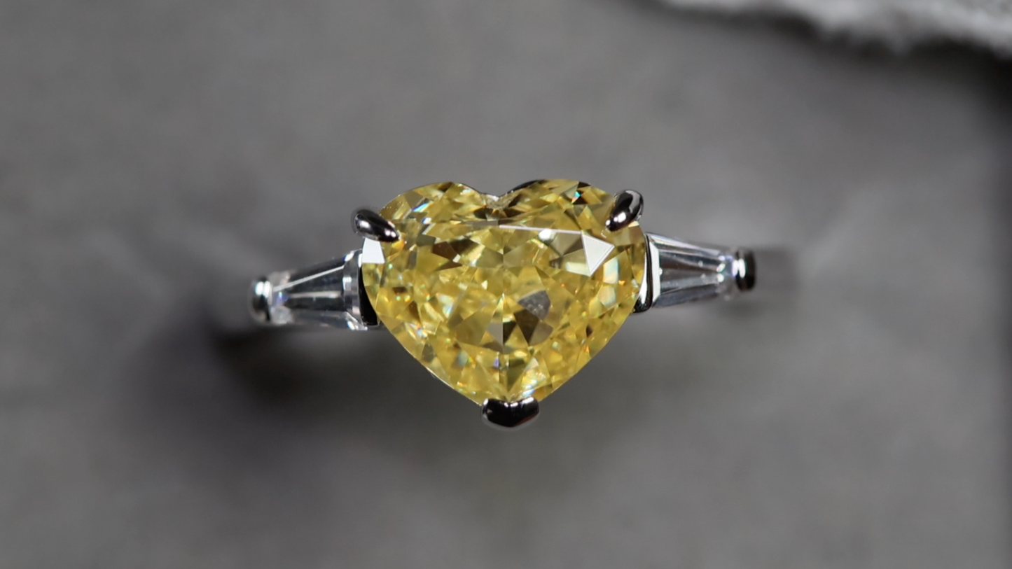 3.0ct Yellow Diamond Ring | Womens Engagement Ring | Heart Engagement Ring | Yellow Diamond Heart Ring