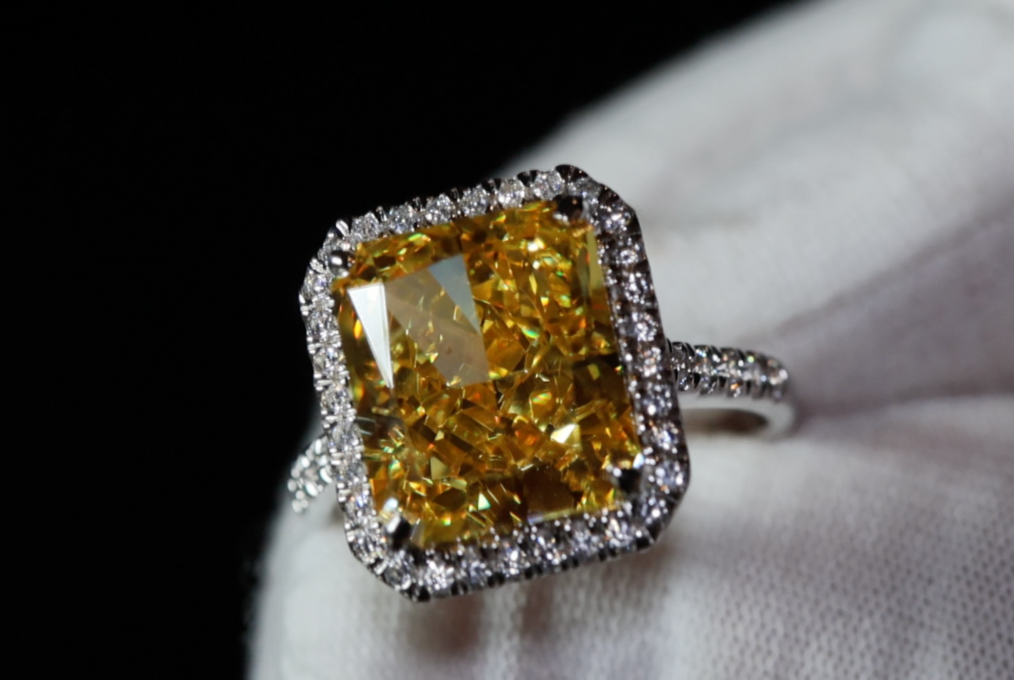 yellow crushed diamond ring