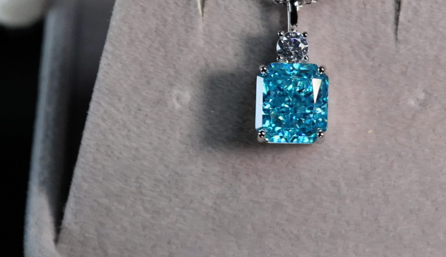 Blue Radiant Cut Diamond Pendant