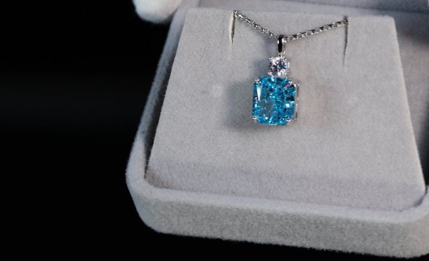 5.0 Carat Radiant Cut Diamond Pendant | Blue Crushed Diamond Pendant