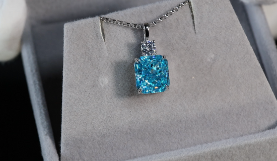 5.0 Carat Radiant Cut Diamond Pendant | Blue Crushed Diamond Pendant