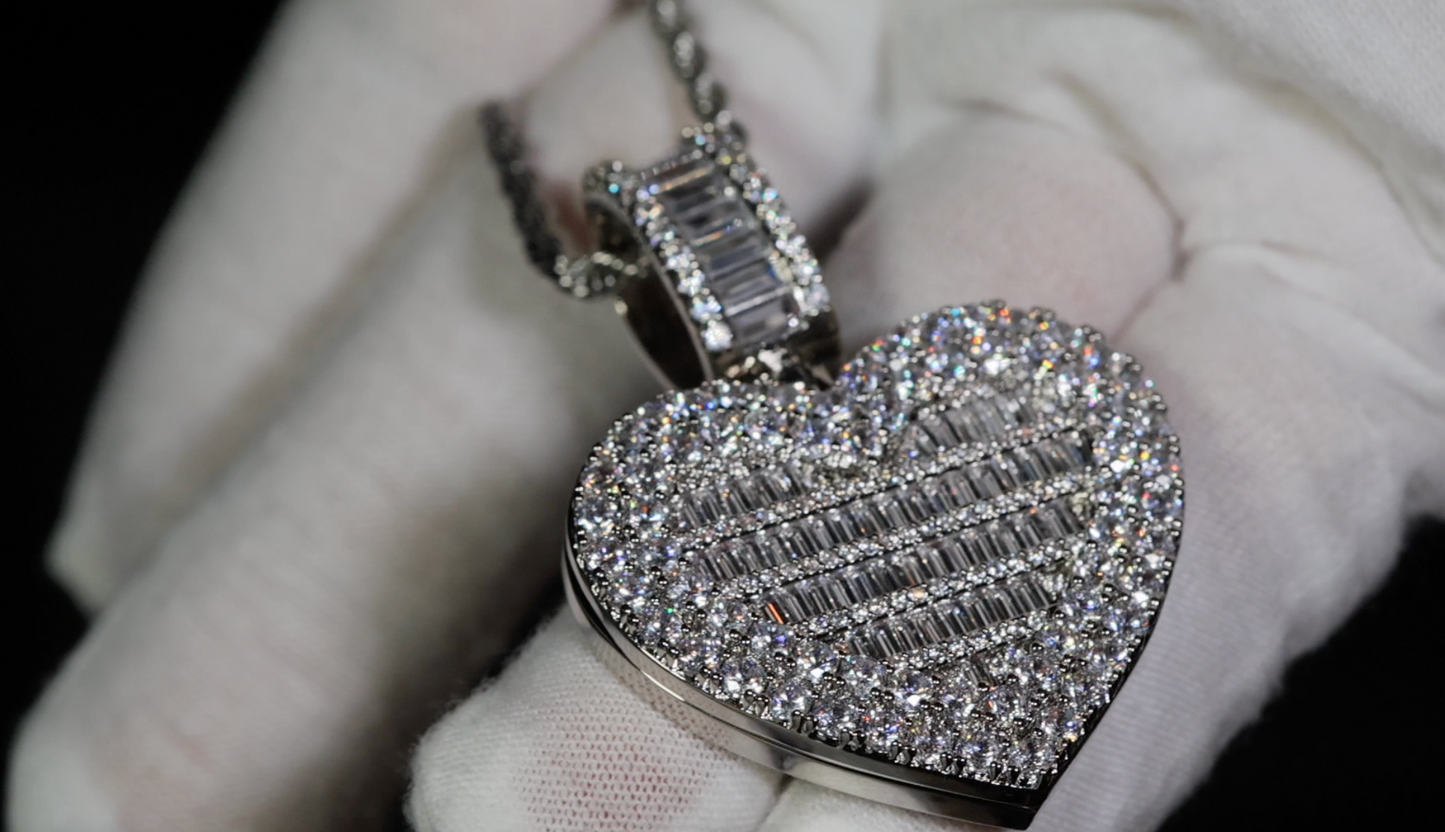 Diamond Heart Necklace | Big Diamond Heart Pendant | Diamond Heart Locket Pendant