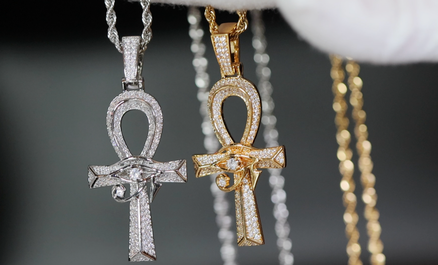 Ankh Necklace | Ankh Pendant | Iced Out Ankh | Egyptian Eye Pendant | Eye of Horus Pendant