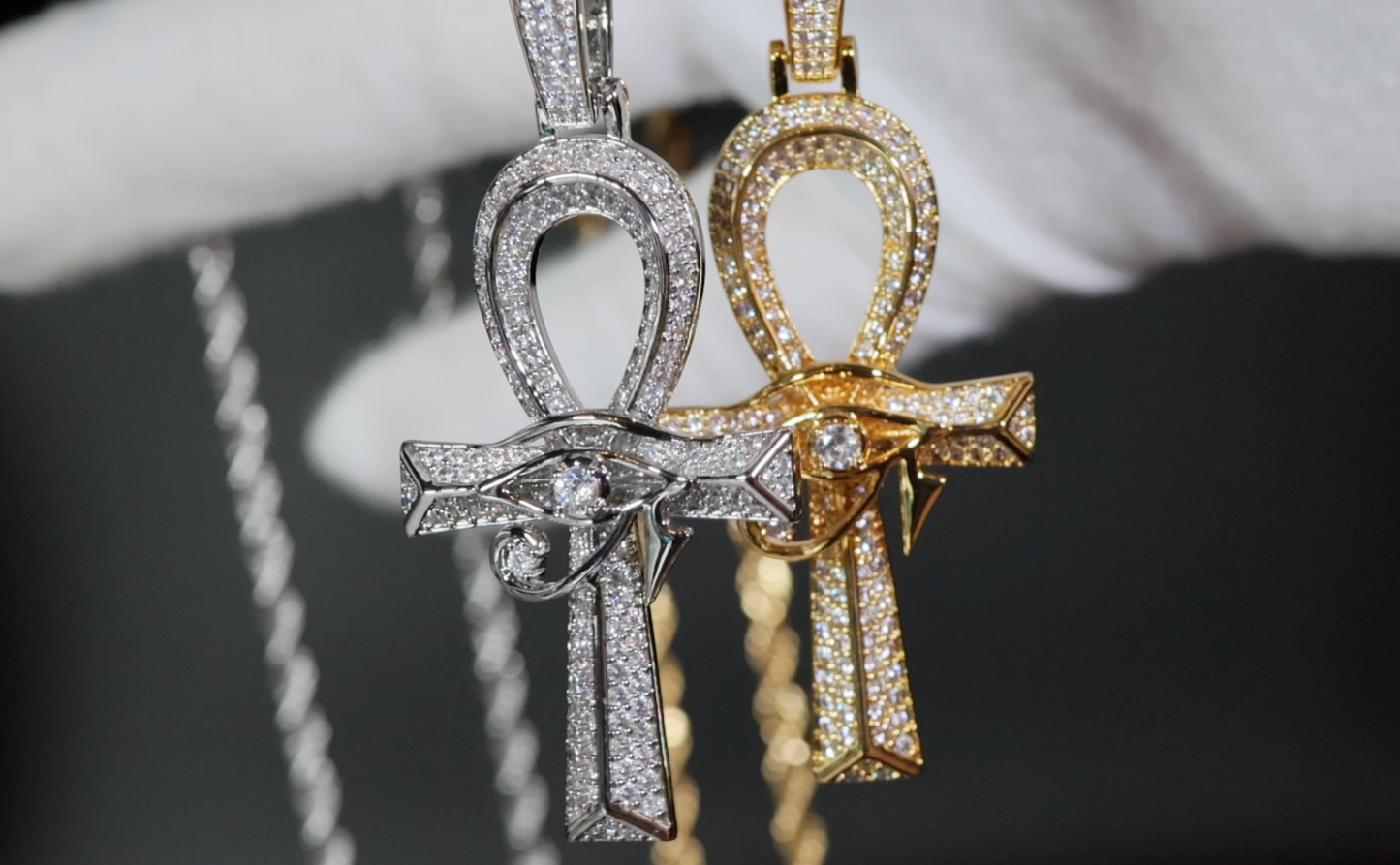 Ankh Necklace | Ankh Pendant | Iced Out Ankh | Egyptian Eye Pendant | Eye of Horus Pendant