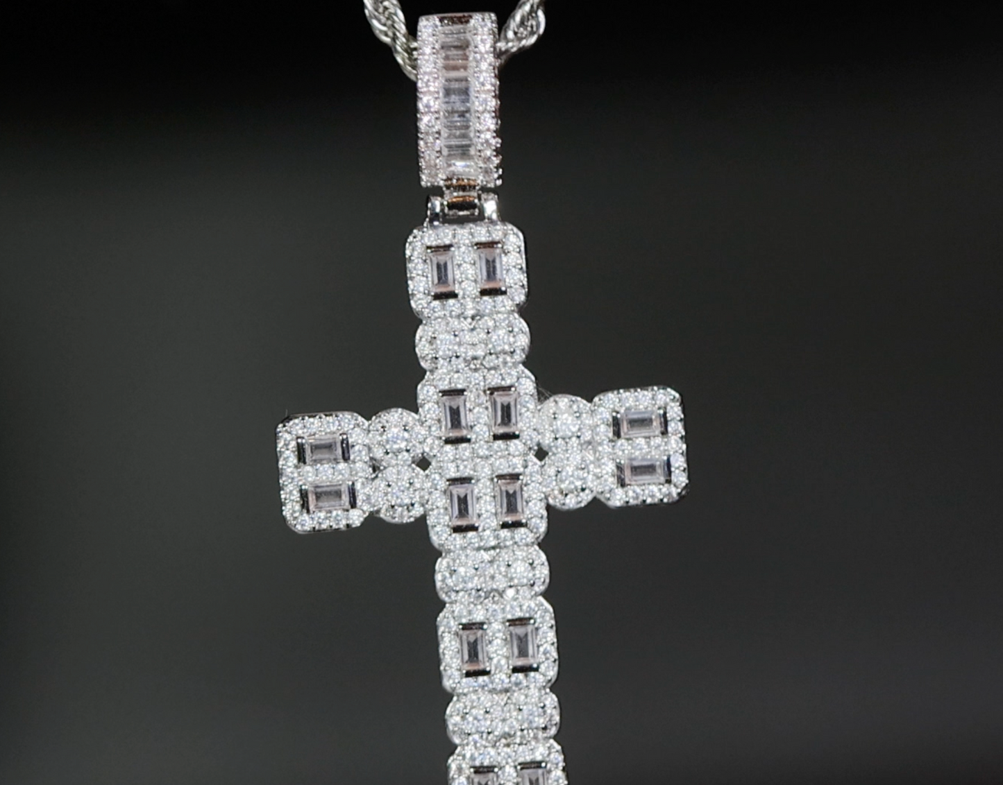 Silver Big Diamond Cross Pendant 