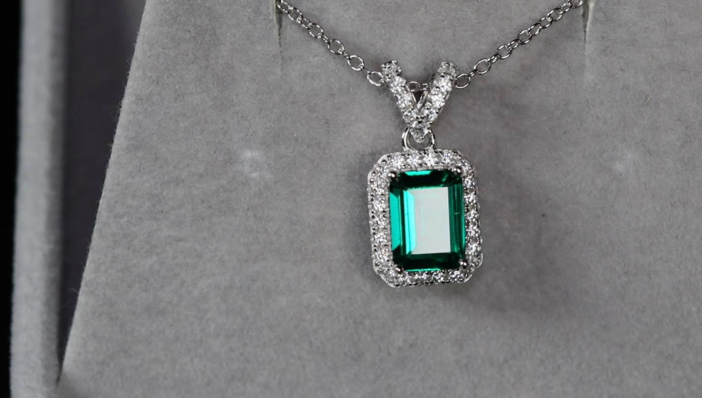 Lab Grown Emerald Necklace | Colombian Emerald Pendant | Womens Emerald Necklace