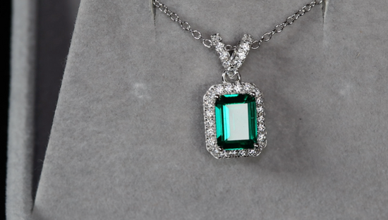 Lab Grown Emerald Necklace | Colombian Emerald Pendant | Womens Emerald Necklace