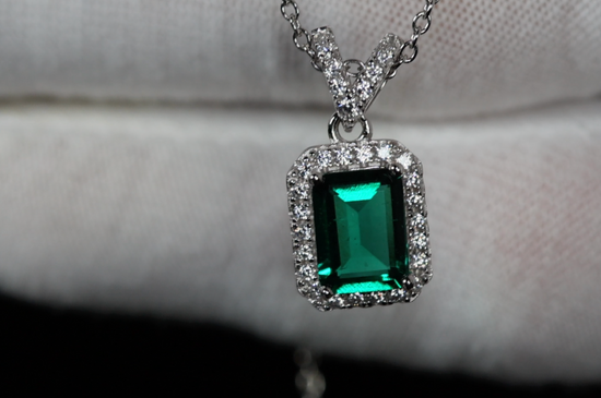 Lab Grown Emerald Necklace | Colombian Emerald Pendant | Womens Emerald Necklace