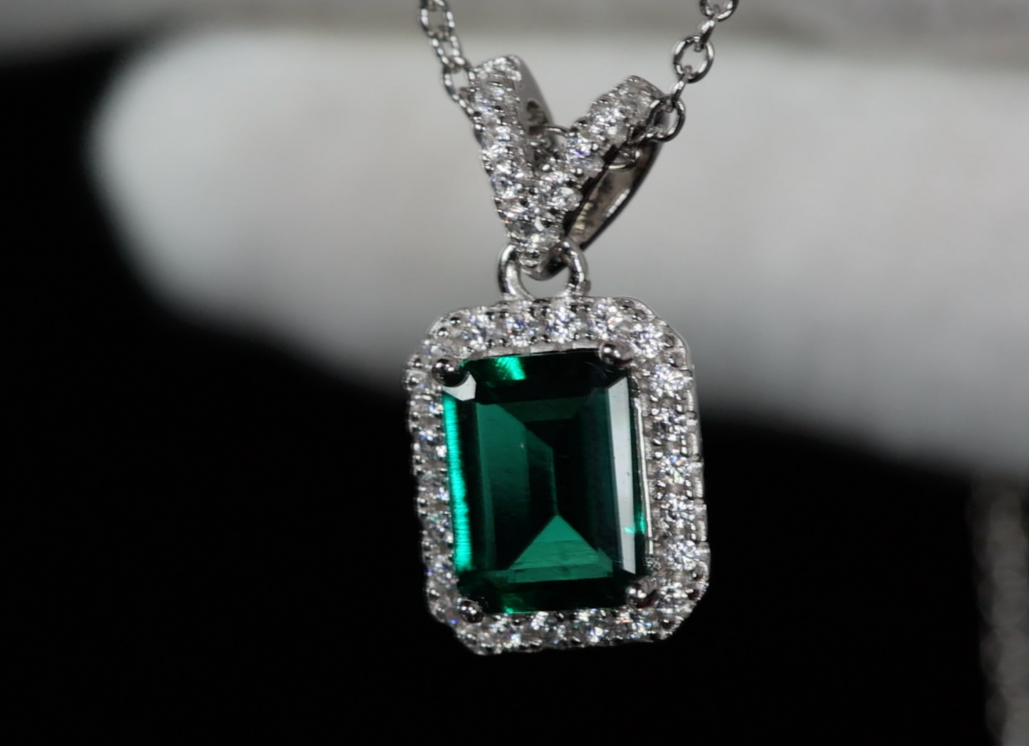 Lab Grown Emerald Necklace | Colombian Emerald Pendant | Womens Emerald Necklace