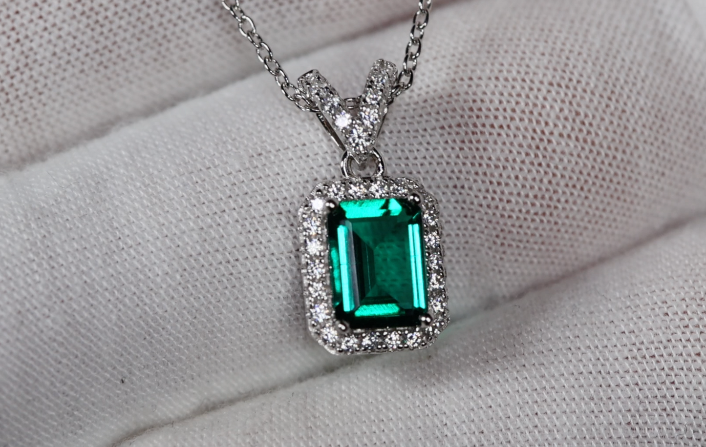 Lab Grown Emerald Necklace | Colombian Emerald Pendant | Womens Emerald Necklace