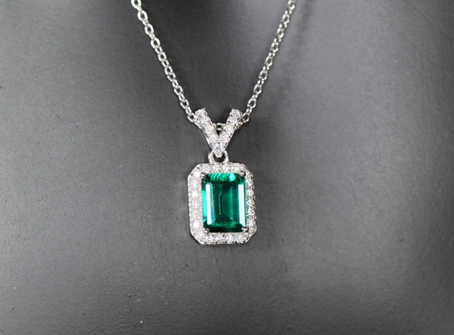 Lab Grown Emerald Necklace | Colombian Emerald Pendant | Womens Emerald Necklace