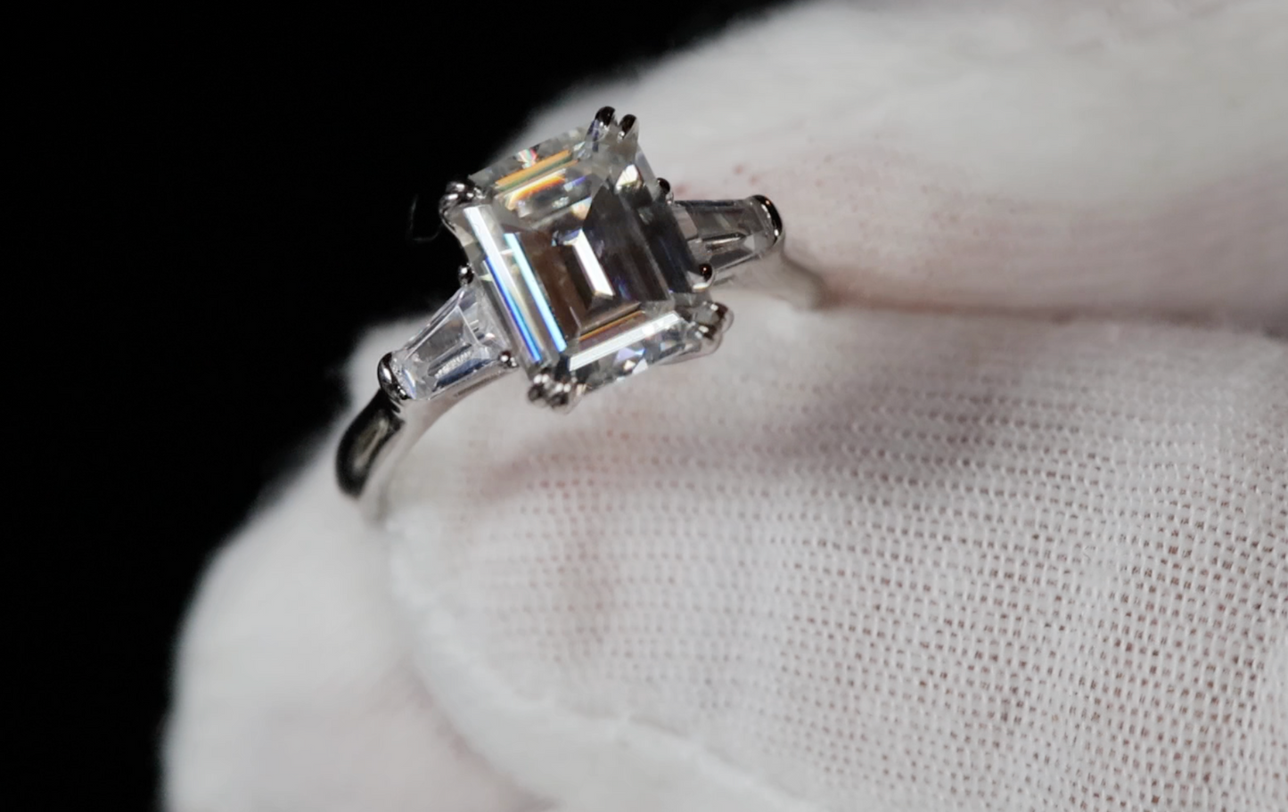 Womens Moissanite Diamond Engagement Ring | Emerald Cut Diamond Engagement Ring | Diamond Wedding Ring | Moissanite Ring