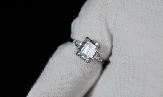 Womens Moissanite Diamond Engagement Ring | Emerald Cut Diamond Engagement Ring | Diamond Wedding Ring | Moissanite Ring