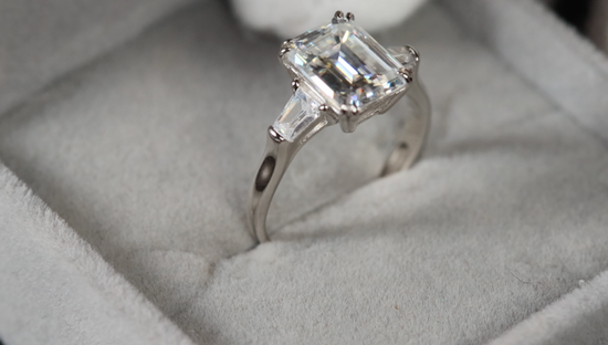 Womens Moissanite Diamond Engagement Ring | Emerald Cut Diamond Engagement Ring | Diamond Wedding Ring | Moissanite Ring