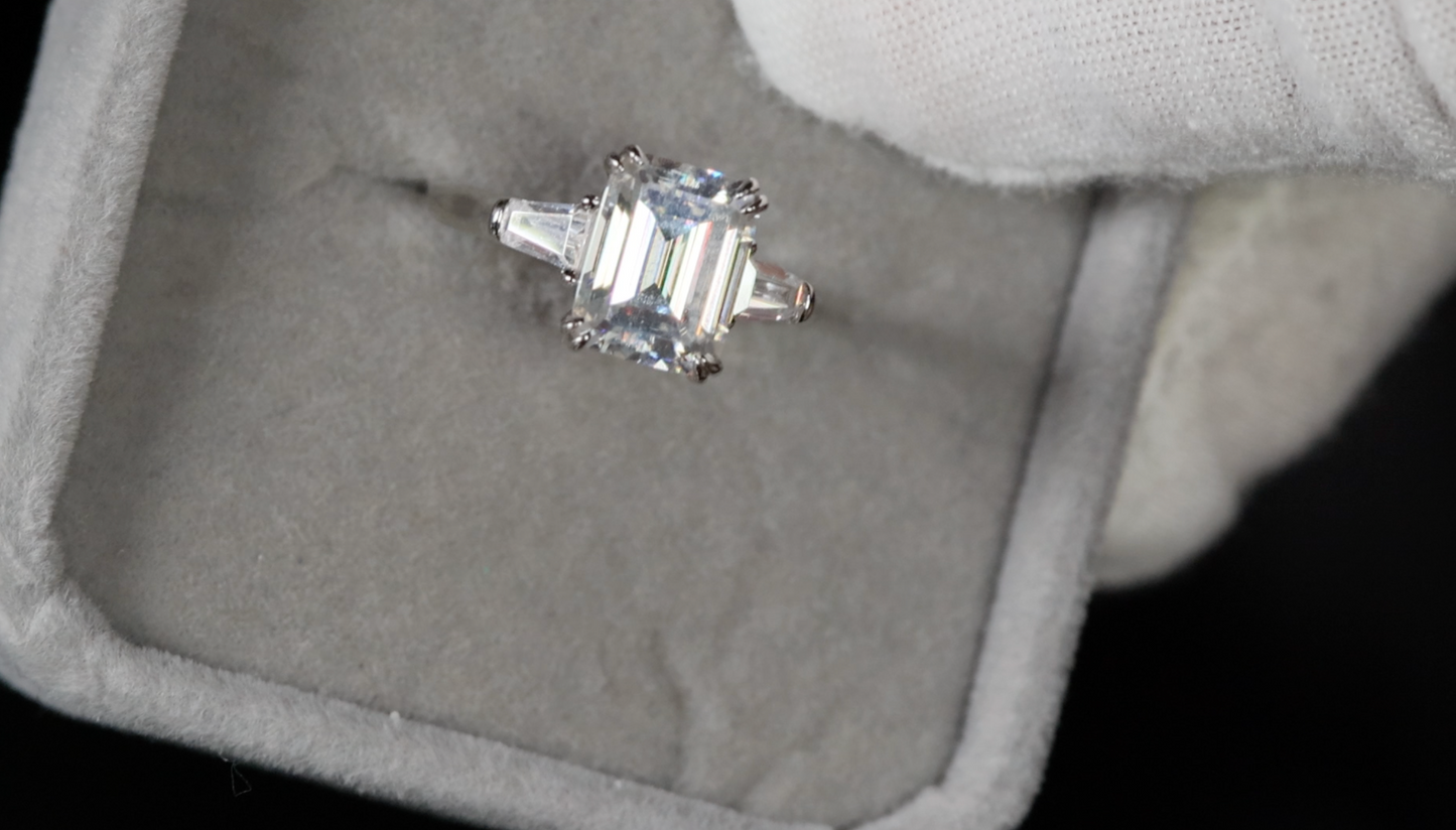 Womens Moissanite Diamond Engagement Ring | Emerald Cut Diamond Engagement Ring | Diamond Wedding Ring | Moissanite Ring