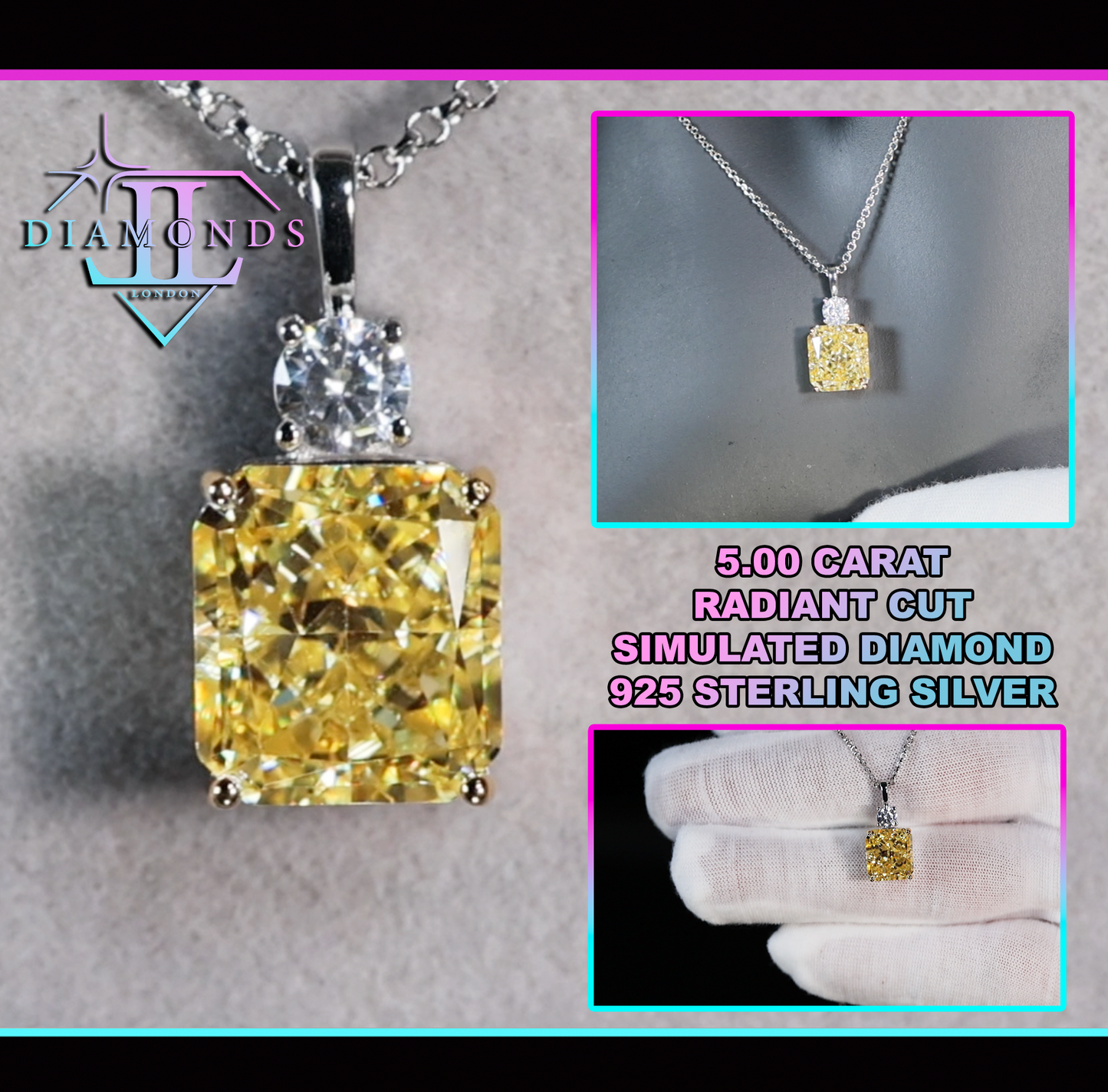 Yellow Radiant Cut Diamond Pendant