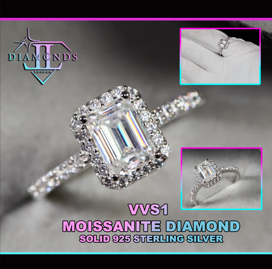 Emerald Cut Moissanite Diamond Ring