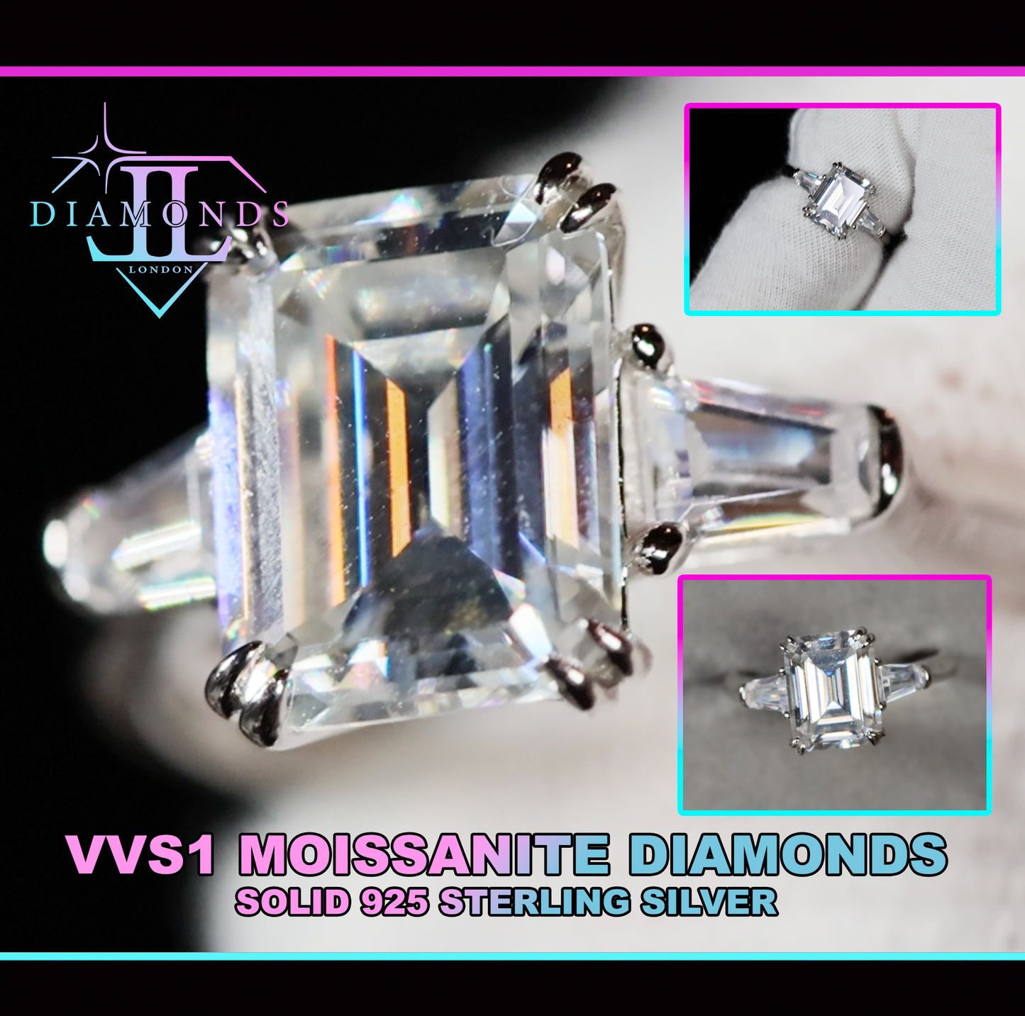 Womens Moissanite Diamond Engagement Ring | Emerald Cut Diamond Engagement Ring | Diamond Wedding Ring | Moissanite Ring