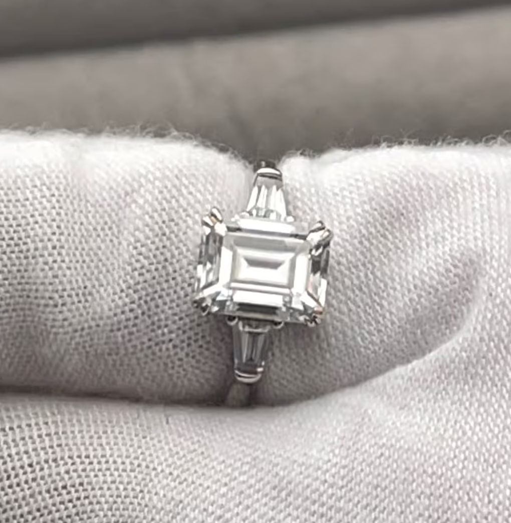 Womens Moissanite Diamond Engagement Ring | Emerald Cut Diamond Engagement Ring | Diamond Wedding Ring | Moissanite Ring