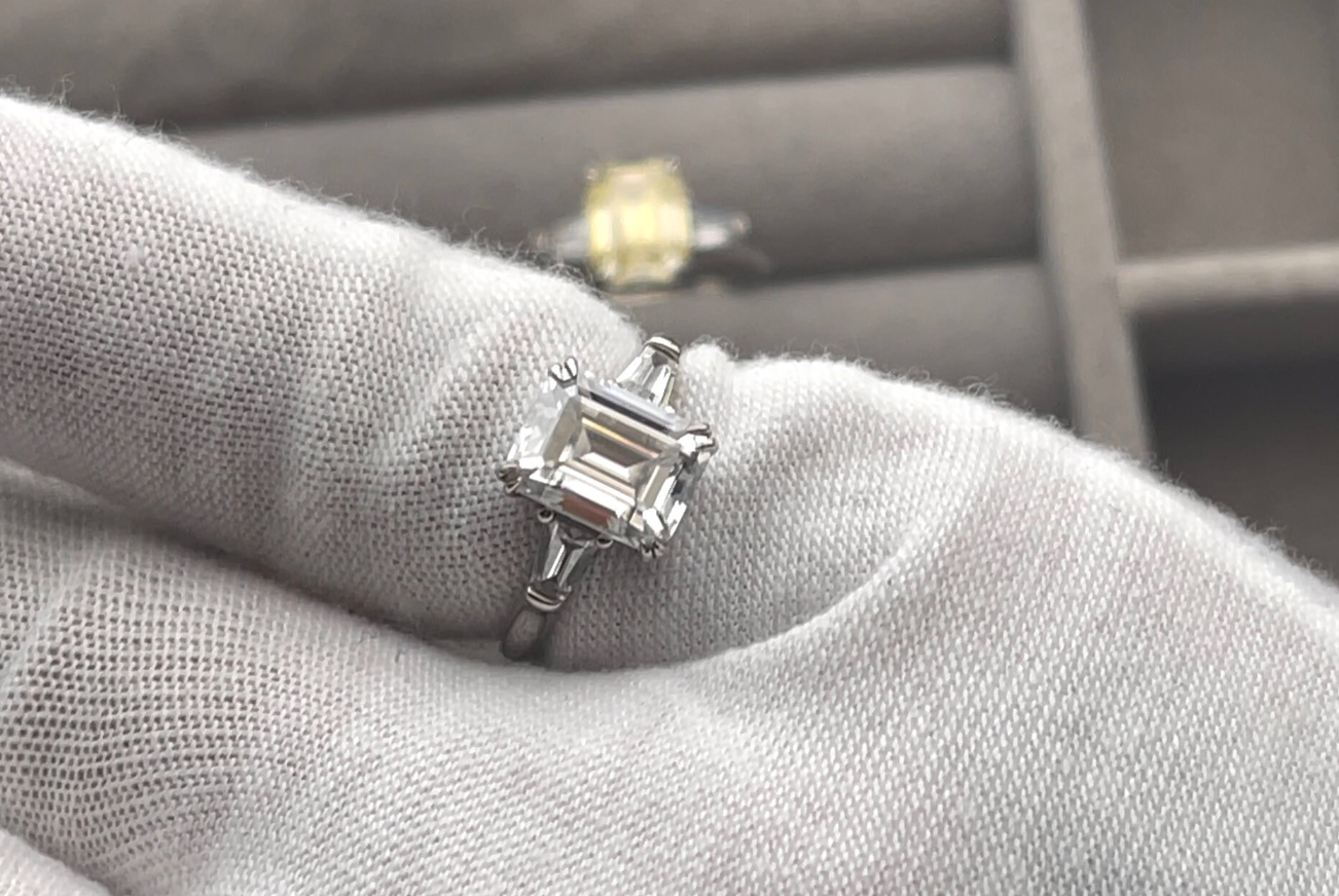 Womens Moissanite Diamond Engagement Ring | Emerald Cut Diamond Engagement Ring | Diamond Wedding Ring | Moissanite Ring