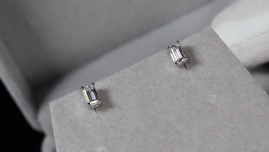 Moissanite Emerald Cut Diamond Ear Studs