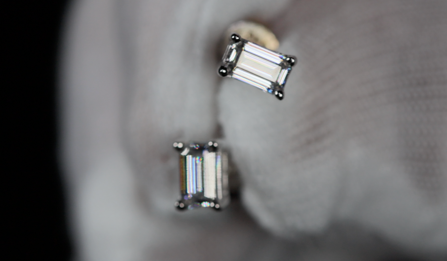 Moissanite Emerald Cut Diamond Ear Studs