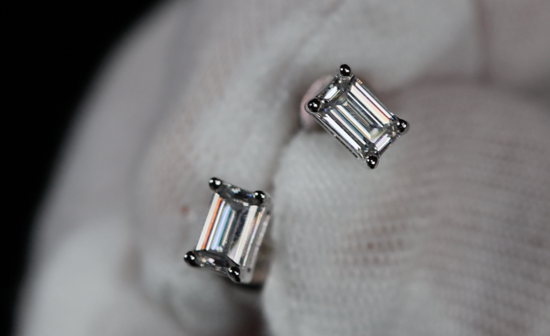 Moissanite Emerald Cut Diamond Ear Studs