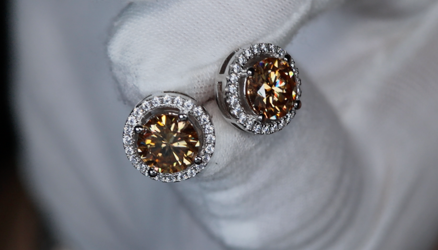 Moissanite Champagne Diamond Ear Studs