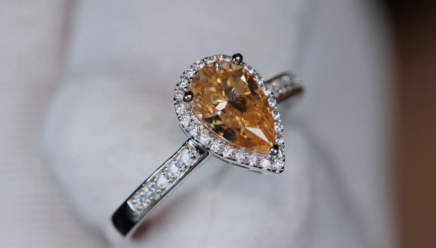 Moissanite Pear Cut Champagne Diamond Ring