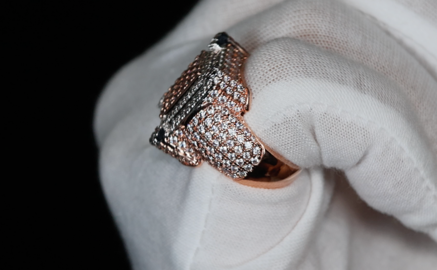 Mens Iced Out Ring | Mens Big Rose Gold Diamond Rings | Rose Gold Hip Hop Ring