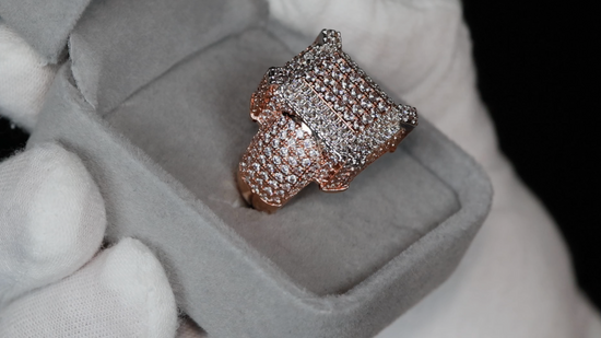 Mens Iced Out Ring | Mens Big Rose Gold Diamond Rings | Rose Gold Hip Hop Ring