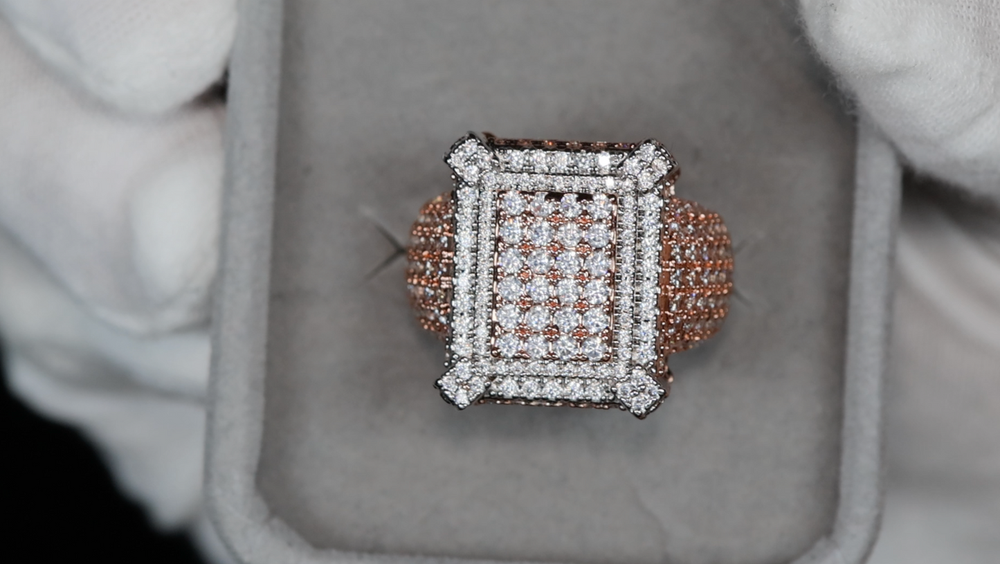 Mens Iced Out Ring | Mens Big Rose Gold Diamond Rings | Rose Gold Hip Hop Ring