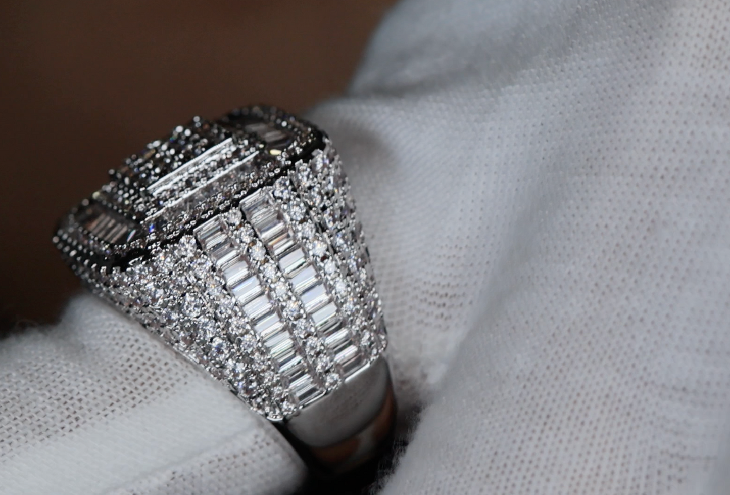 Big Hip Hop Ring | Mens Iced Out Rings | Mens Big Diamond Ring | Mens Baguette Diamond Ring