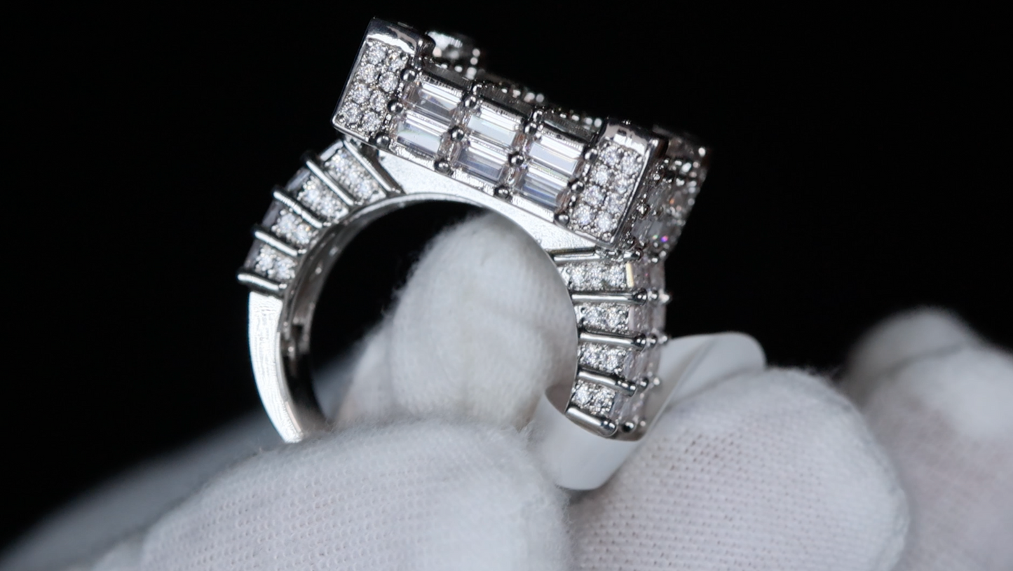 Big Hip Hop Ring | Mens Iced Out Rings | Mens Big Diamond Ring | Mens Baguette Diamond Ring