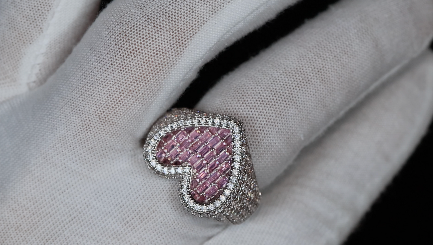 Pink Diamond Heart Ring | Diamond Heart Ring | Baguette Diamond Heart Ring