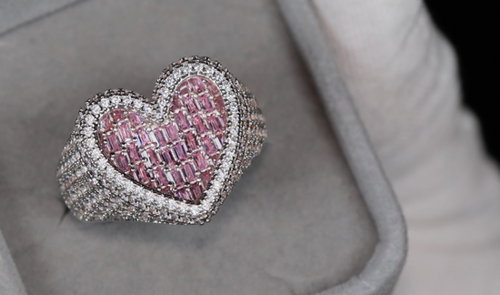 Pink Diamond Heart Ring | Diamond Heart Ring | Baguette Diamond Heart Ring