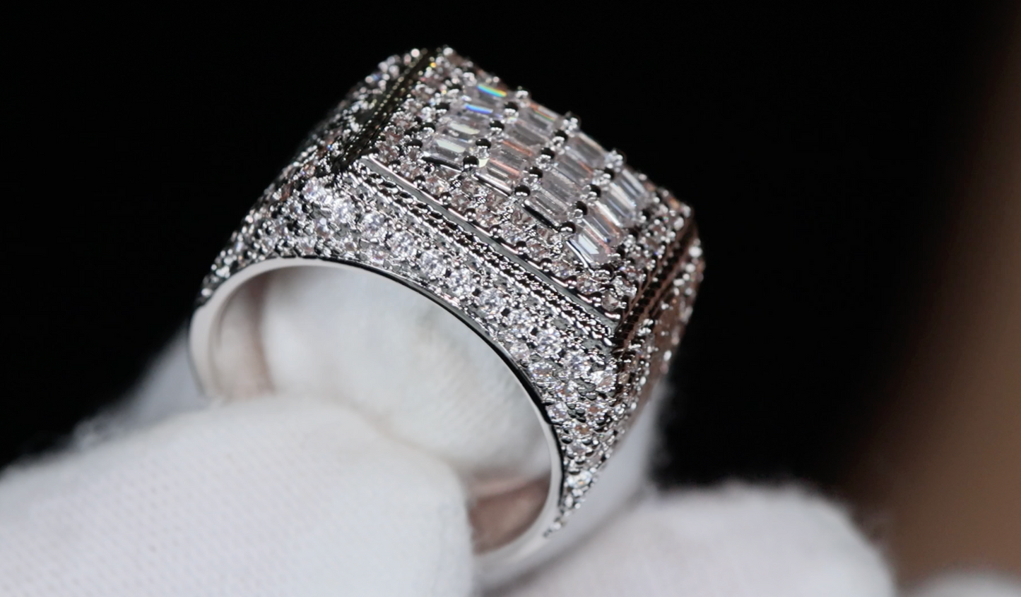 Mens Iced Out Rings | Mens Big Diamond Ring | Mens Baguette Diamond Ring