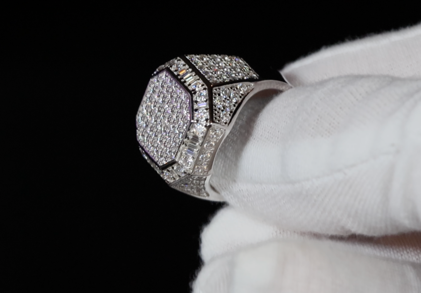 iced moissanite diamond ring