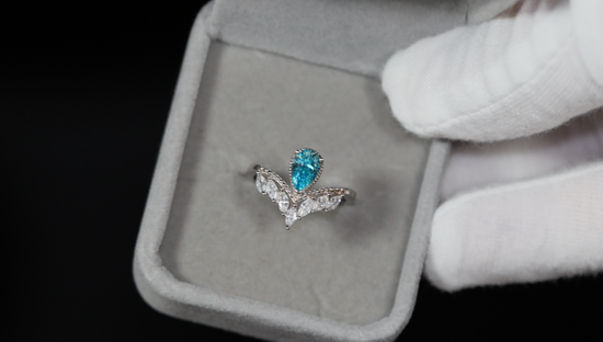 blue moissanite diamond ring