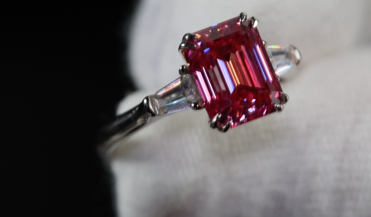 pink lab diamond engagement ring