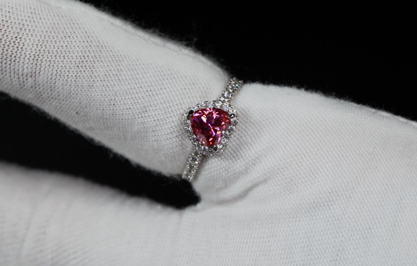 Pink Moissanite Diamond Heart Ring | Pink Lab Moissanite Diamond Engagement Ring