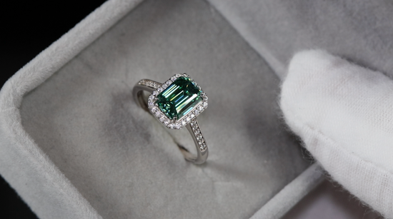 Green Moissanite Diamond Engagement Ring