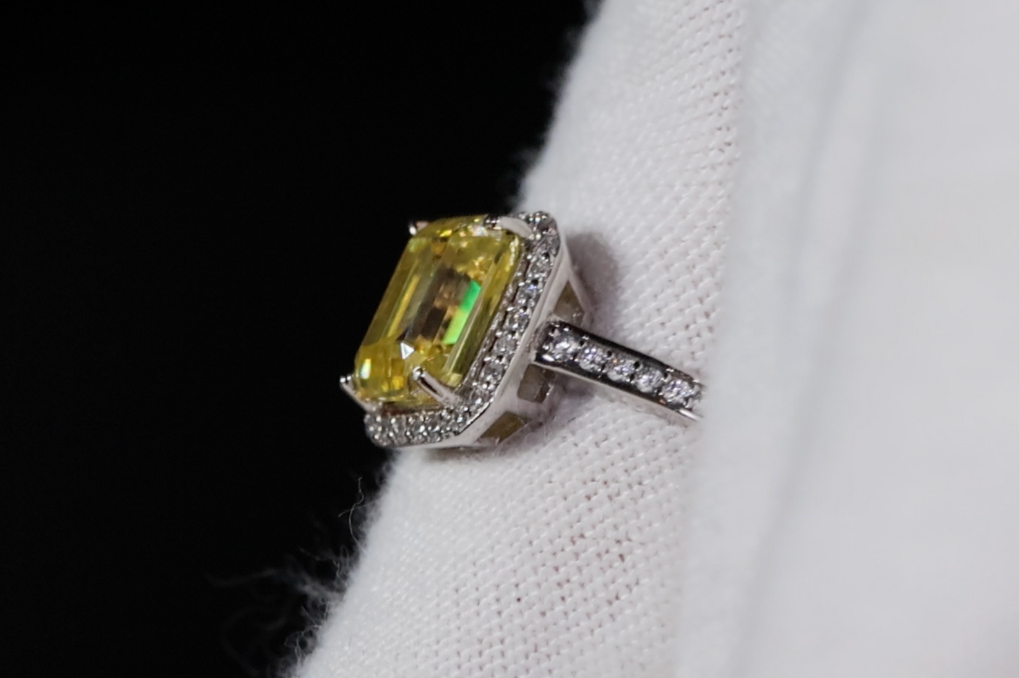 2.0ct Yellow Moissanite Diamond Ring | Yellow Emerald Cut Moissanite Diamond Ring