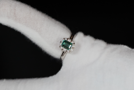 Green Moissanite Diamond Engagement Ring