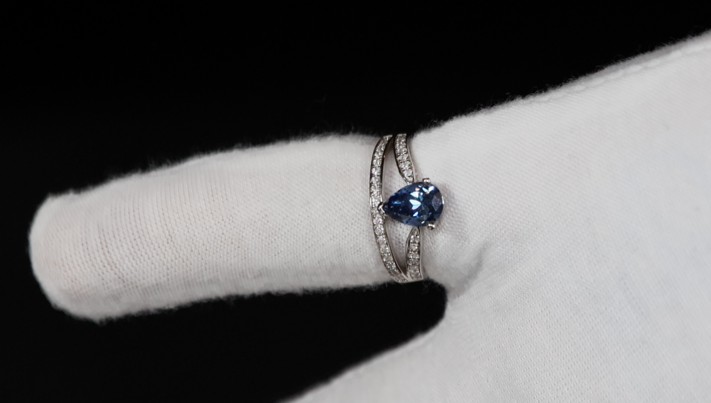 Blue Moissanite Diamond Engagement Ring 