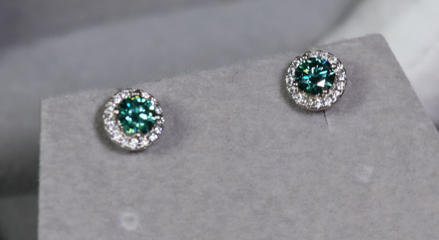 GREEN MOISSANITE DIAMOND EAR STUDS