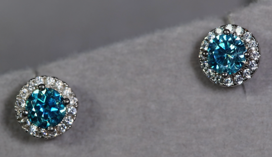 blue moissanite diamond ear studs