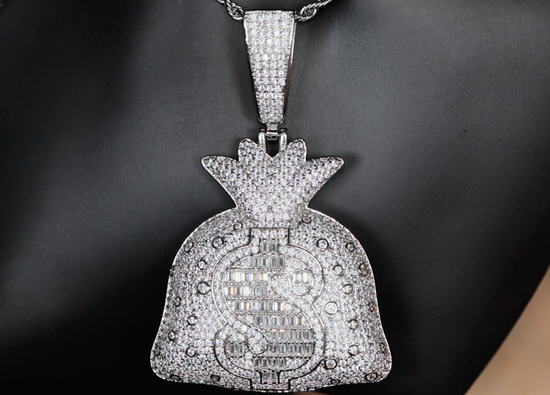 Money Bag Pendant | Iced Out Pendant | Hip Hop Pendant | Dollar Sign Pendant